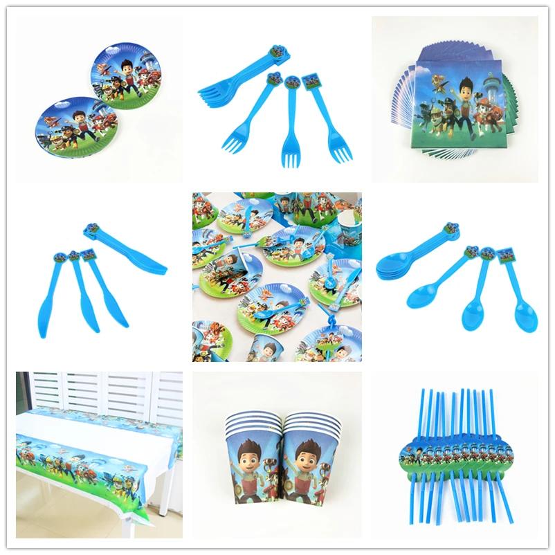 Tema de patrulla canina para niños, paquete de recuerdo de cumpleaños, decoración de fiesta para eventos, platos de copas lindas, vajilla desechable para Baby Shower, suministros