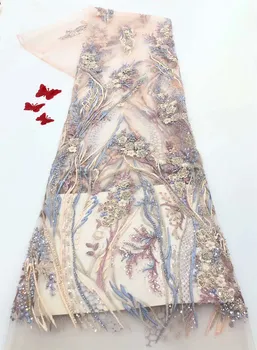 

Heavy New Embroidered Net Fabric With Beaded/Sequins/Stones Super Quality African Tulle Lace Fabric AFFJF350-1 For Party Dress