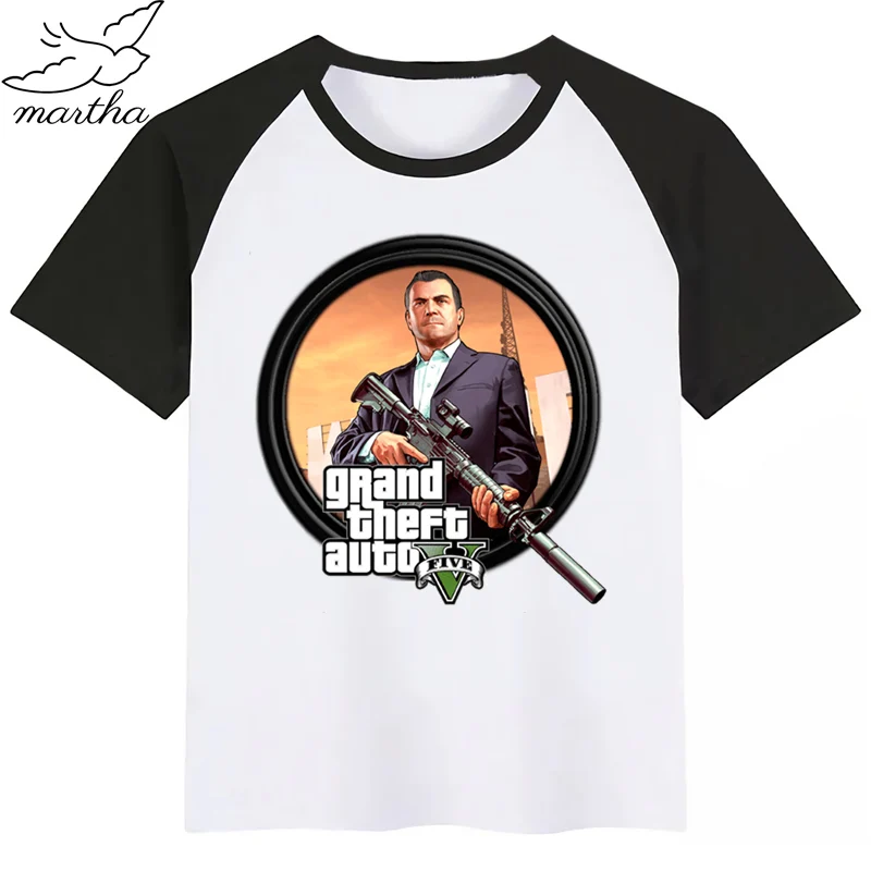 BlackF Новая летняя детская футболка с принтом Grand Theft Auto GTA футболка с короткими рукавами и круглым вырезом Повседневная футболка для маленьких девочек одежда для детей - Цвет: BlackF