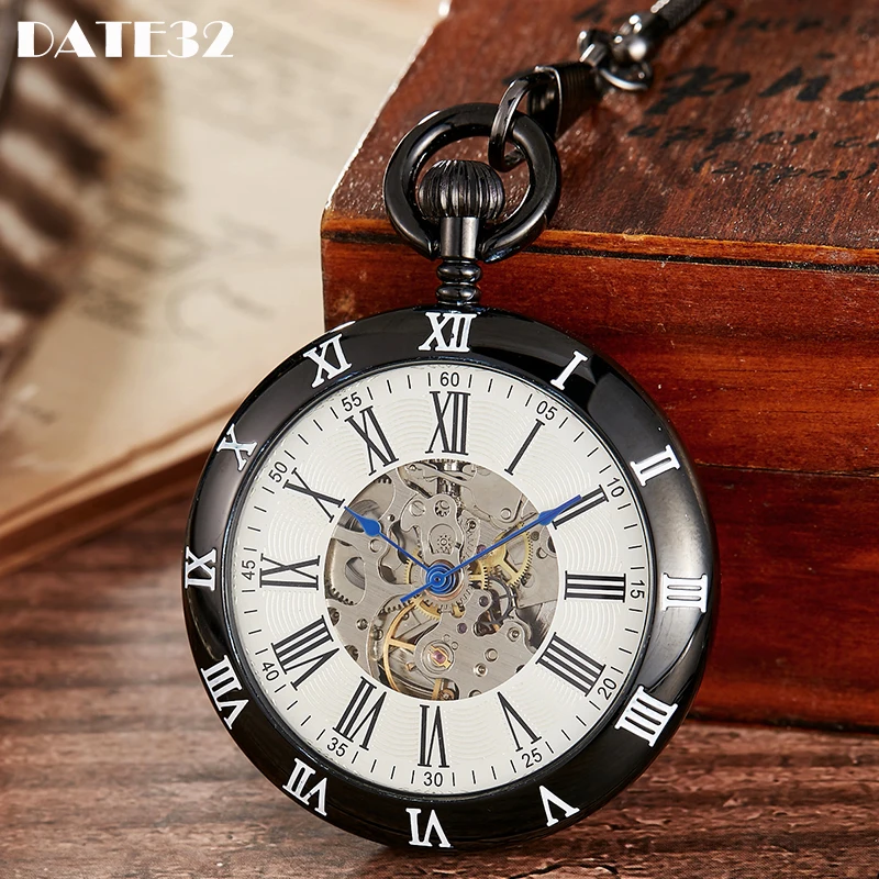 Высококачественные механические карманные часы античные винтажные черные