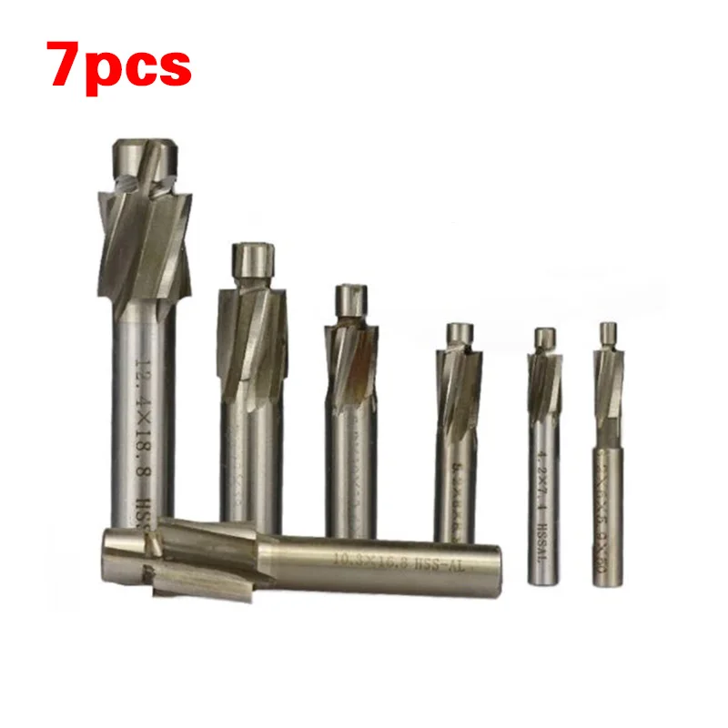 

7pcs HSS Countersink Milling Cutter M3-M10 Punching Tool Straight Shank End Mill Wood Rotary Tool Set High-speed Steel