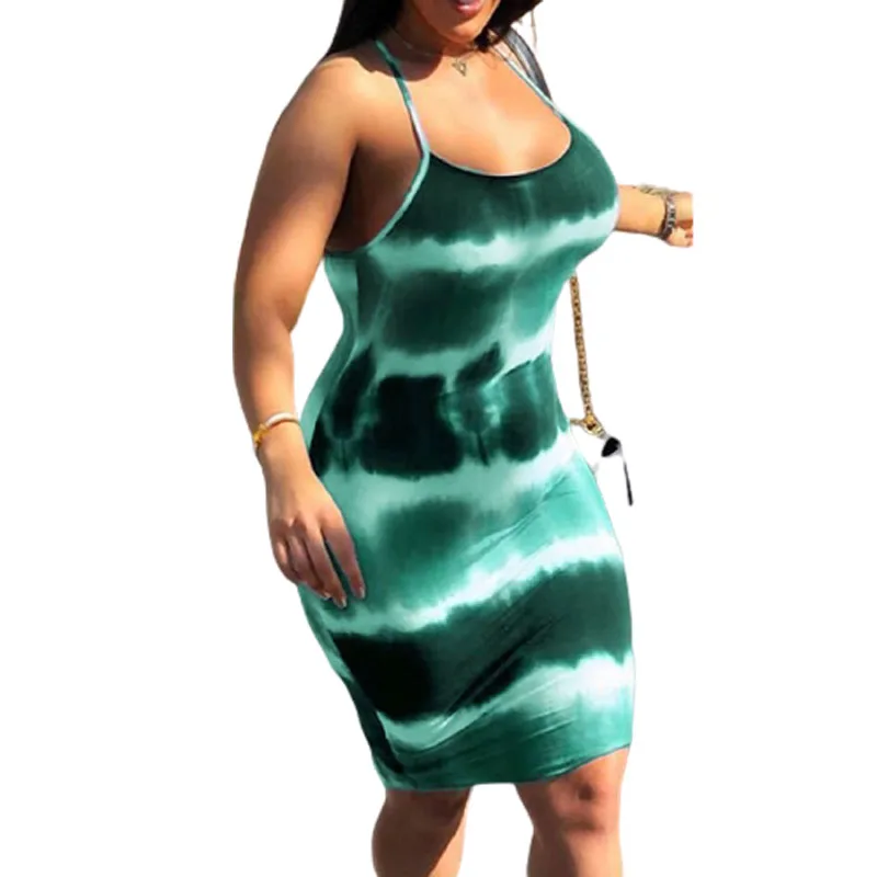 Женское платье с О образным вырезом на тонких бретельках размера плюс S 3XL