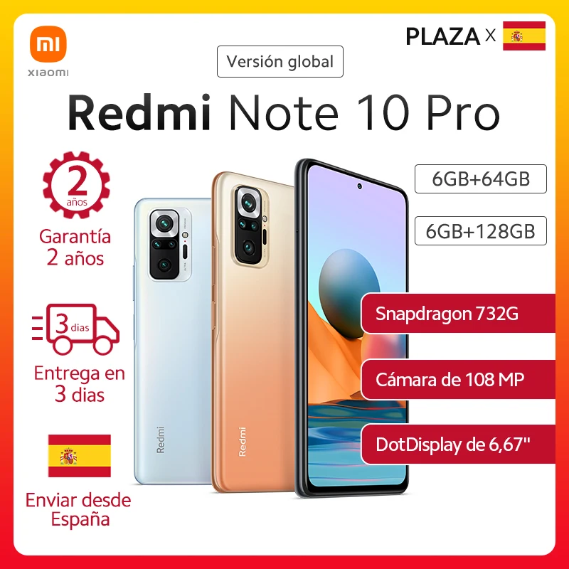 En Stock mundial versión Xiaomi Redmi Note 10 pro Smartphone 108MP Cámara 6,67 AMOLED DotDisplay120Hz nota 10Pro Snapdragon 732G