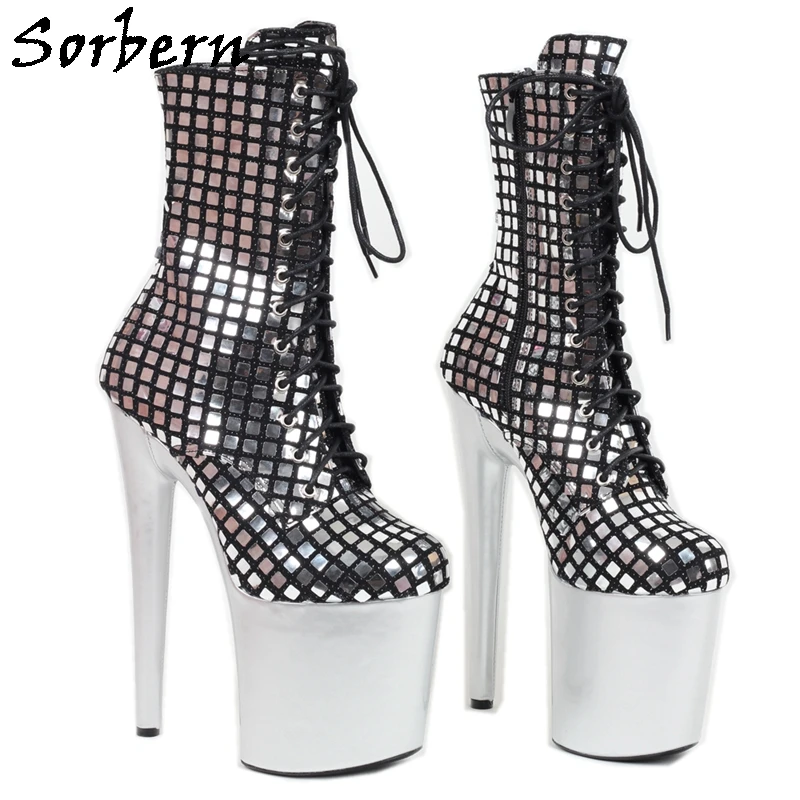 

Sorbern Fashion Pole Dancer Boots Ankle High Thick Platform 15Cm 17Cm 20Cm 23Cm High Heels Stripper Shoes Side Zipper