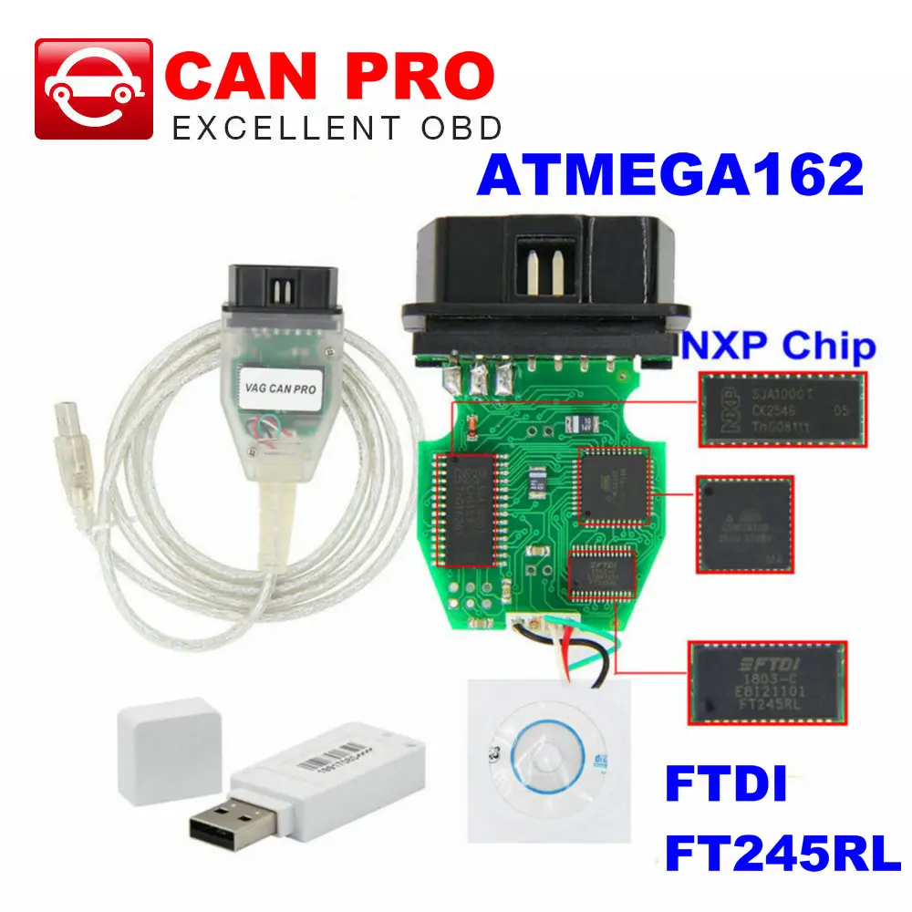 VAG CAN PRO V5.5.1 с ключом чипом FTDI FT245RL VCP OBD2 Диагностический интерфейс USB кабель