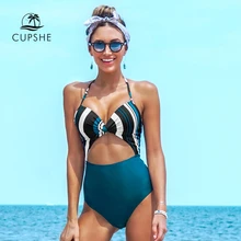 CUPSHE, скрученный купальник в синюю полоску с лямкой через шею, сексуальный женский монокини с вырезами и открытой спиной,, пляжный купальный костюм для девушек