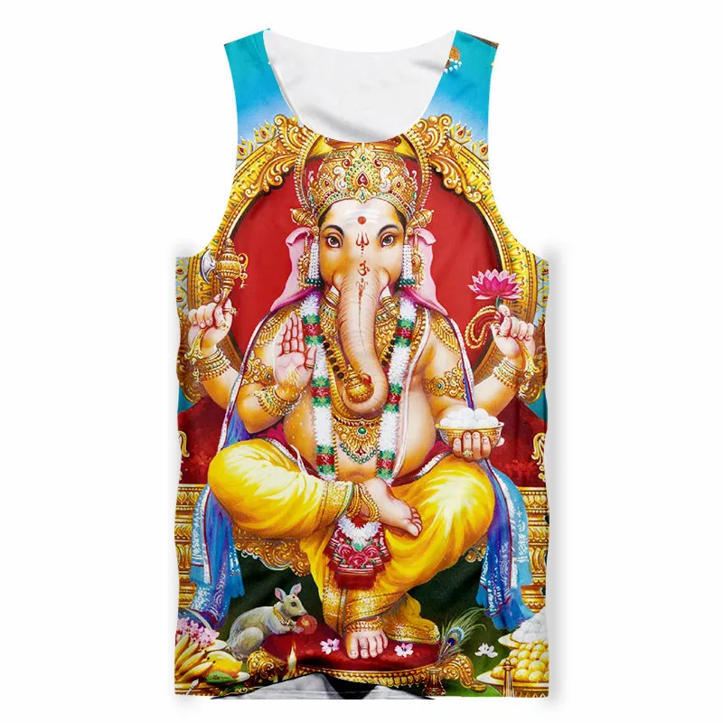 Мужской Топ без рукавов в индийском стиле с 3D принтом Ganesh Religion летний золотой для