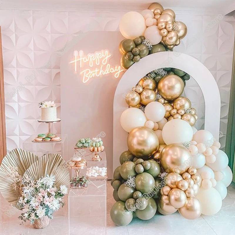 

127PCS DIY Party Decoration Balloon Avocado Green Golden Natural White Balloons Suitable for Events Wedding Birthday