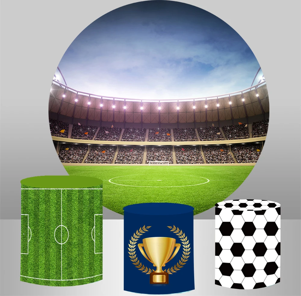 Campo de Futebol Temático Círculo Redondo Pano de Fundo Crianças Festa de Aniversário Decoração Banner Sobremesa Capa de Mesa Plinth Cilindro Capa - Image 2
