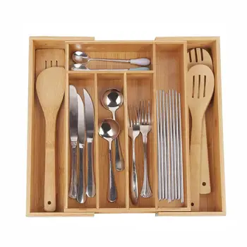 

Retractable Storage Box Kitchen Bamboo Lunch Box Divider Drawer Tableware Storage Box Household Storage Supplies