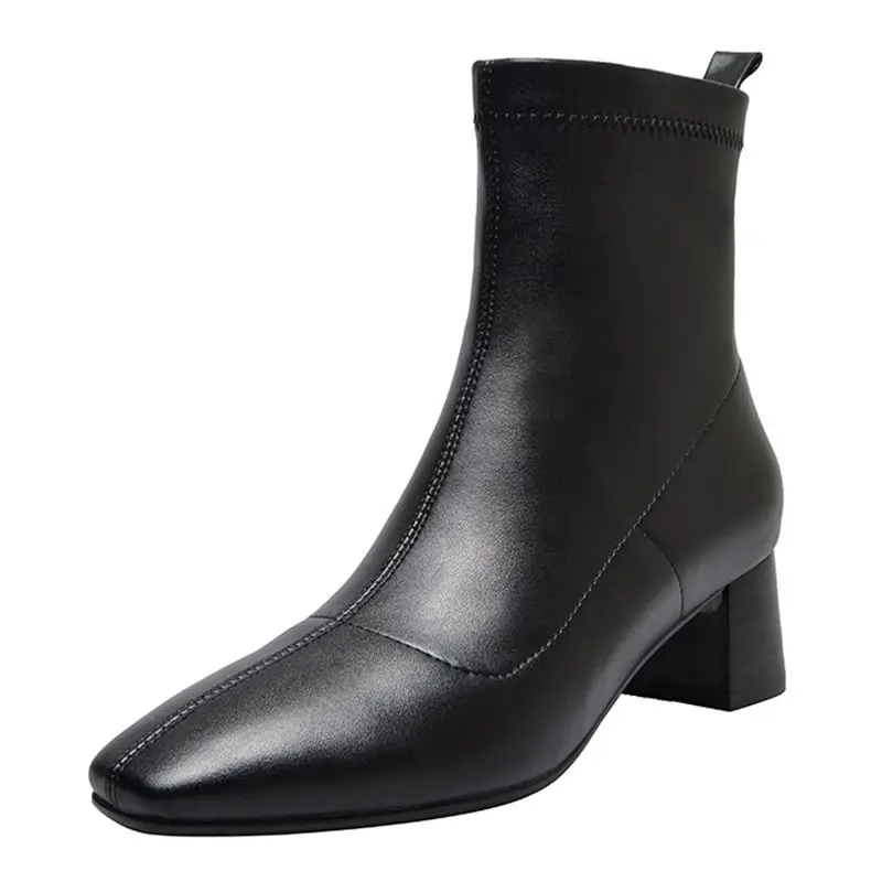 style 1 black ALLBITEFO/женские ботинки из натуральной кожи на толстом каблуке; модные осенне-зимние ботинки до середины икры с пряжкой; удобные женские ботинки для отдыха - Цвет: style 1 black