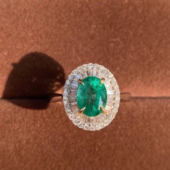 شراءمجوهرات AEAW 18K من الذهب الأبيض 1.58ct خاتم الزمرد الطبيعي البيضاوي قص الأخضر الأحجار الكريمة خاتم الماس والمجوهرات النساء