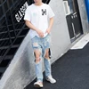 Trendy men's summer big hole leakage knee 9 / 9 jeans men's and women's lovers' Korean version thin beggar pants 3