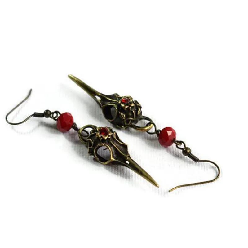 Fashion Beads 3D Crow Raven Skull Resin Dangle Earrings Gothic Wiccan Jewelry For Women Girl Party Steampunk Gift