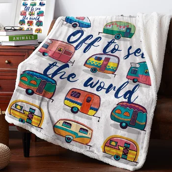 

Colorful Cartoon Trolley Animation Warm Soft Blanket Office Sofa Plush Blanket Bedspreads Quilt Drop Ship