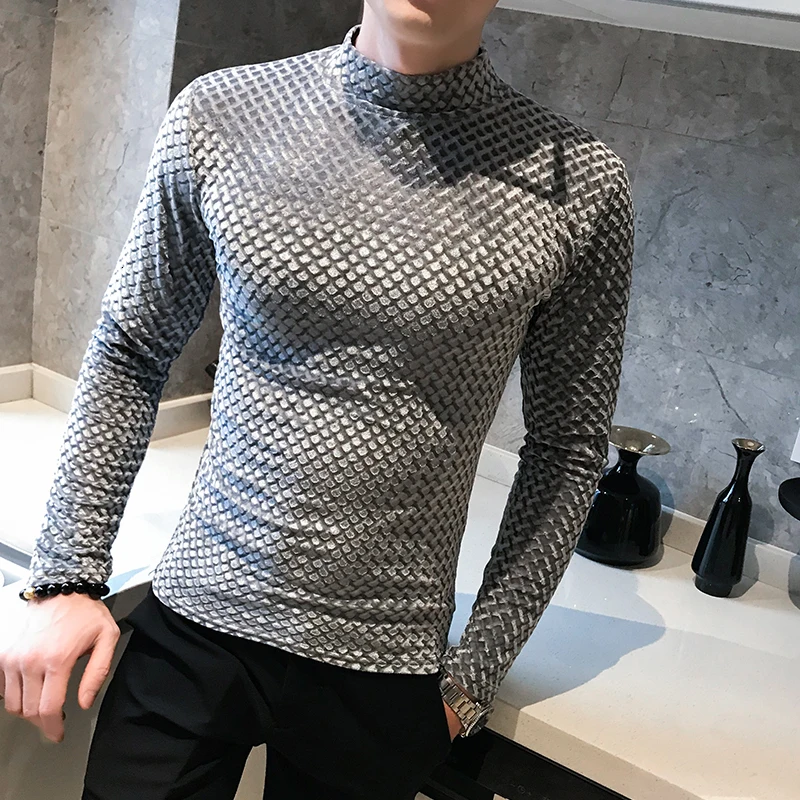 2019 осенние бархатные клетчатые футболки Стильная мужская одежда с принтом