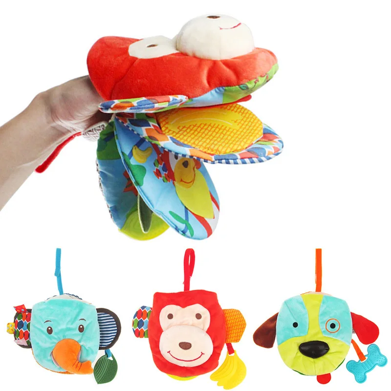 

Infants Animal Teether Hand Puppet Cloth Book with Safety Mirror Early Childhood Educational Car Hanging Bed Hanging