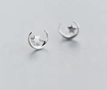 

Real. cute 925-Sterling-Silver crescent Moon star Stud Earrings tinny Jewelry GTLE1096 wholesale
