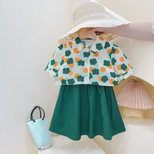 Conjuntos de ropa de verano para niña, ropa de estilo fresco, camisa con solapa de flores brillantes + media falda, traje para bebé y niño