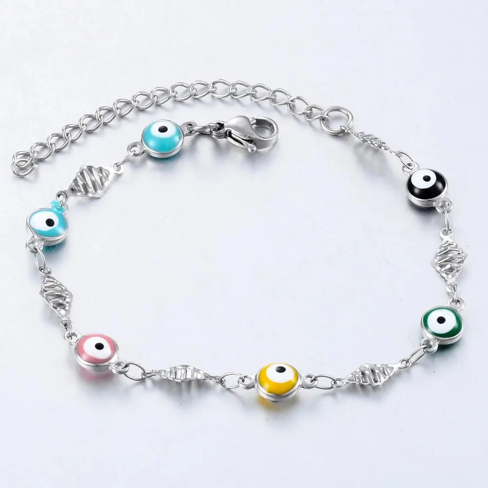 6mm Multicoloured Stainless Steel Handmade Bracelet Turkish Evil Eye Link Chain Men's and Women's Fashion Jewelry Gifts stainless steel bracelet