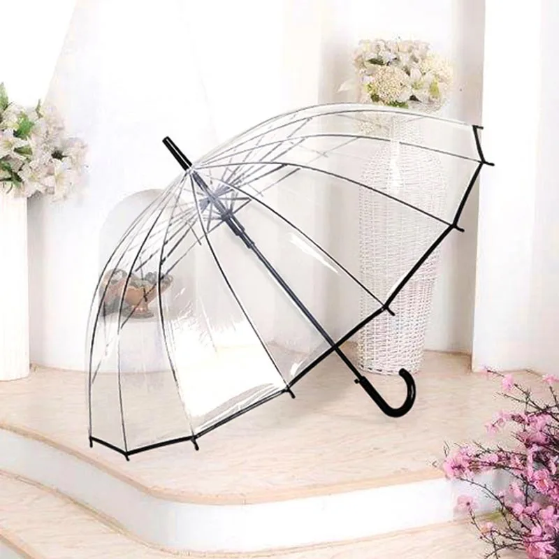 Automatic Umbrella Kids Umbrella Transparent Big Long Handle Male Female Rain Fashion Solid