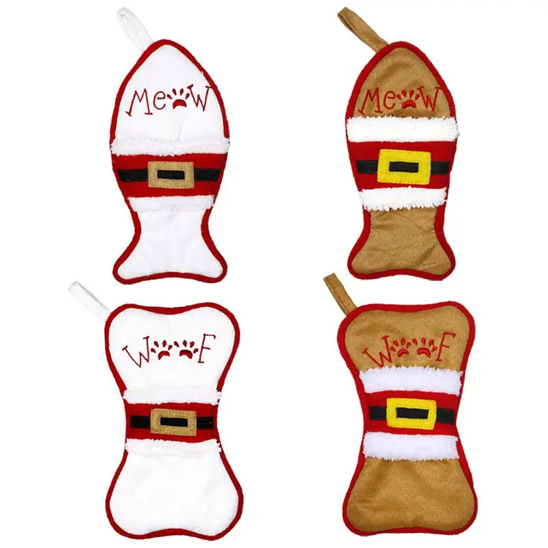Fish/Bone Design Christmas Stockings Non-Woven Plush Gift Holders Tableware Pockets Xmas Tree Fireplace Hanging Decorations
