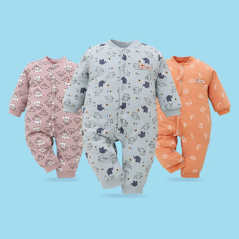Autumn Winter Rompers Baby Unisex Baby Boys Girls Clothes Long Sleeve Warm Cotton Jumpsuit Baby Infant Clothing Newborn Outfits