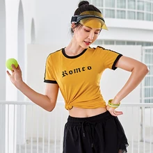 Сексуальный спортивный топ с принтом, укороченный топ для фитнеса, женские рубашки с коротким рукавом для йоги, тянущаяся крутая сухая Спортивная одежда для женщин, женская футболка, жилет