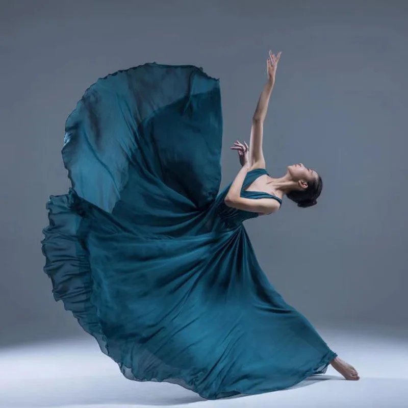 Vestido de Flamenco para mujer, traje de actuación de salón de Ballet, Falda de baile clásica de 720 grados, vientre Folk de España, gitano, Flamenco sólido