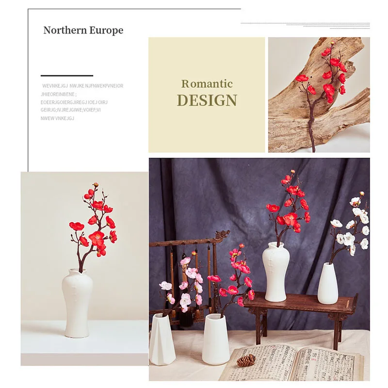 Artificial Plum Cherry Blossoms Silk Flores Sakura Flowers Branches Home Table Decor Diy Holiday Wedding Home Decorations