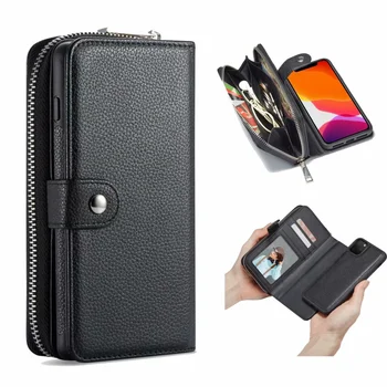 

10pcs/lot For iPhone 11 Pro Max Detachable 2 in 1 Wallet Magnet Litchi Zipper Leather Case For iPhone XS MAX XR XS 8 7 6S Plus