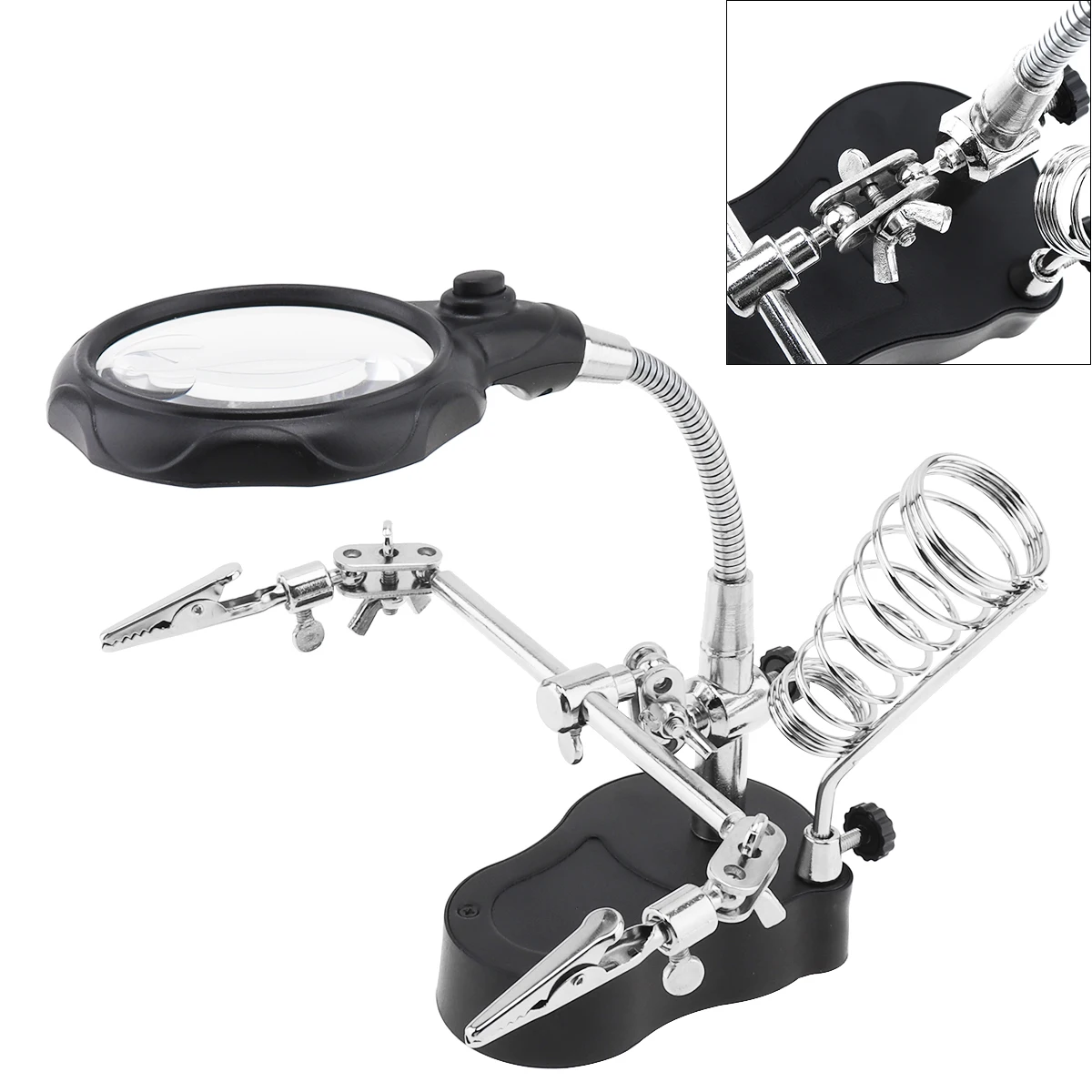 Adjustable 3.5X 12X Helping Hand Clip LED Light Magnifying Glass Lens Desk Desktop Table Magnifier Lamp Loupe Solder Iron Stand Adjustable 3.5X 12X Helping Hand Clip LED Light Magnifying Glass Lens Desk Desktop Table Magnifier Lamp Loupe Solder Iron Stand