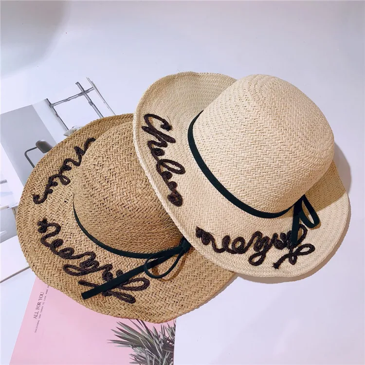 

CHILDREN'S Straw Hat Baby Mother & Daughter Parent And Child Girls Sun-resistant College Style Embroidered Korean-style Foldable