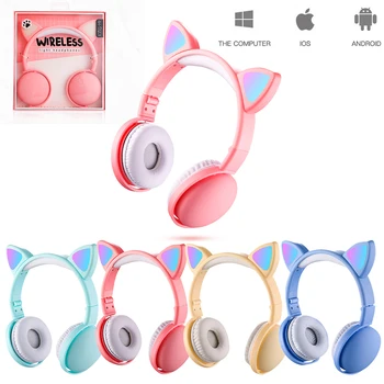 

Cute Wireless Cat Ear Headphones with LED Light Bluetooth 5.0 Stereo for Boys and Girls Noise Canceling Headphones With Mic