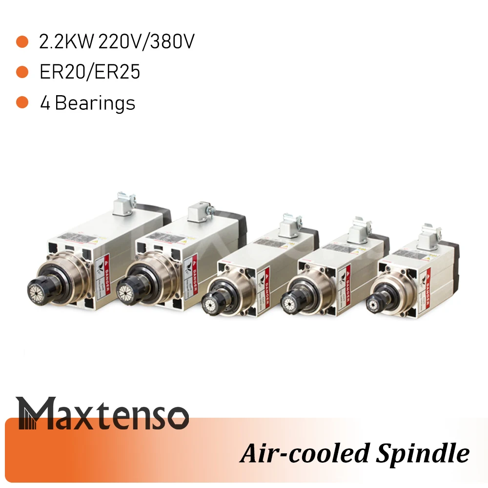 MAXTENSO 2.2kw 220V 380V Premium Air cooling Spindle Motor CNC Router ER20 ER25 collet 4pcs high quality Bearings GDZ93x82-2.2