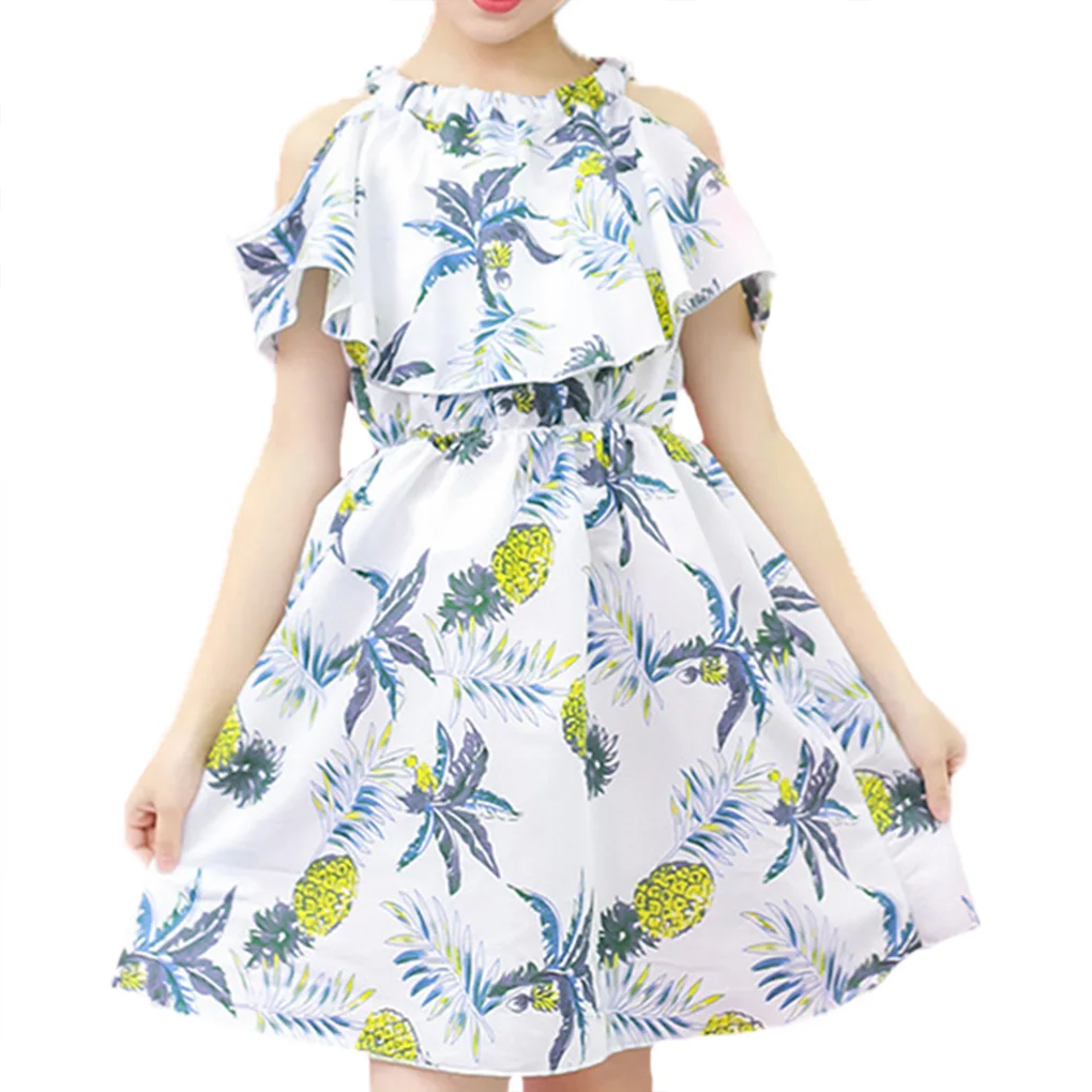 NO.1 120 Off Shoulder Girl Dress Summer Breathable Children Girl Floral Printed Beach Mini Lace up High Waist Dress - Цвет: NO.1 120