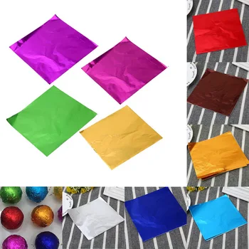

Junejour 100pcs 8x8CM DIY Food Aluminum Foil Paper Chocolate Candy Packaging 10 Colors Party Birthday Wrapper Foil Paper Sticker