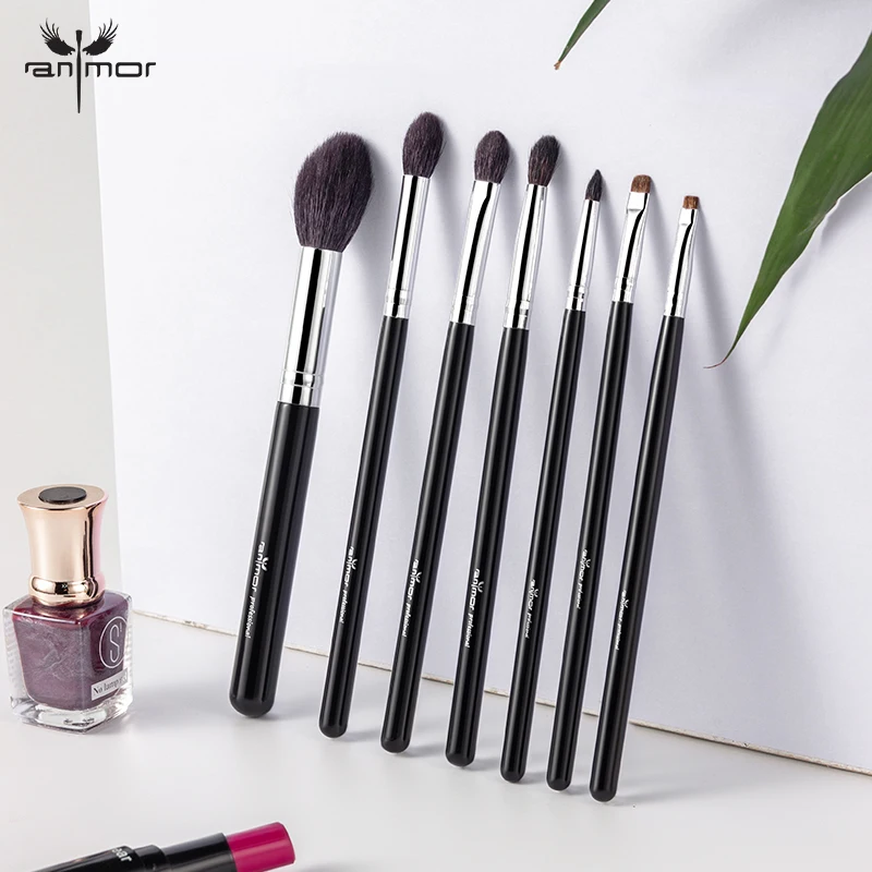 

Anmor 7pcs Goat Hair Makeup Brushes Set Black Professional Foundation Eyeshadow Eyebrow Make Up Brush Soft Cosmetic Kit Tools