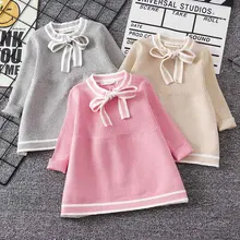New Pink Brand Toddler Girl Fall Winter Knit Sweater Dress Lovely Bow Kids Winter Dresses Baby Long Sleeve Crochet Dress 0-5Y