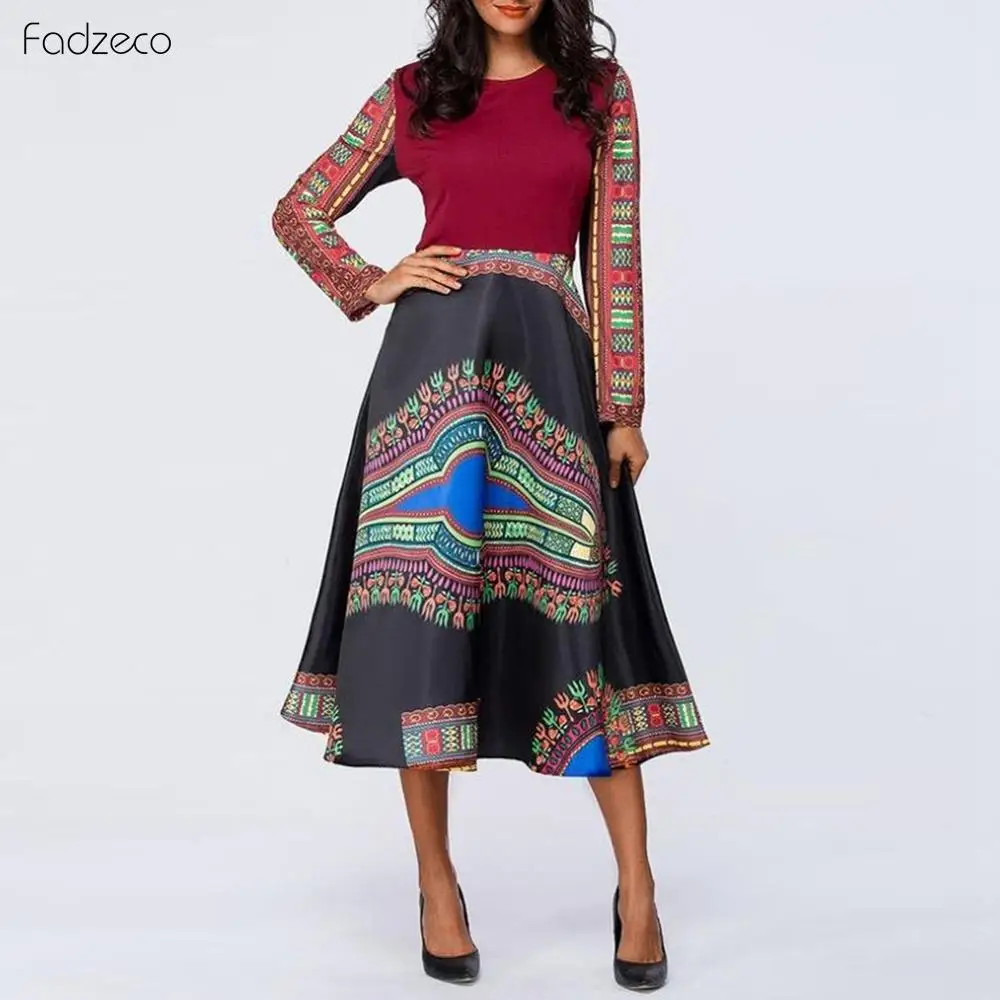 Fadzeco 2019 последняя африканская одежда женские платья Дашики воск печати с длинным рукавом Комбинезоны платье повседневные платья "Анкара"
