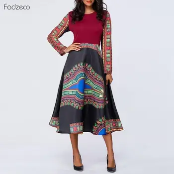 

Fadzeco 2019 Latest African Clothes Women's Dresss Dashiki Wax Print Long Sleeve Jumpsuits Dress Casual Ankara Dresses Vestidos