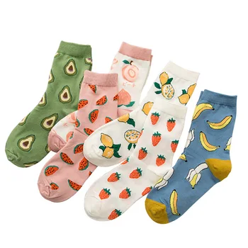 

2020 New Cartoon Fruit Socks Cotton Watermelon Lemon Strawberry Banana Avocado Women Korean Version Fashion Street Socks Summer
