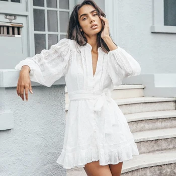 

Lace Embroidered Mini Dress Women Long Sleeve V Neck Button Casual Short Dress 2019 Elegnt Evening Part Vestidos De Fiesta