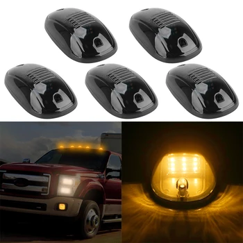 

LEEPEE 5pcs For Truck SUV DC 12V/24V 9LED Black Smoked Lens Lamps Roof Lamps Doom Lights Car Cab Roof Marker Lights Car Light