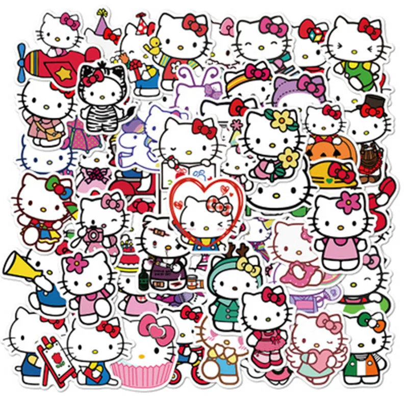 

100PCS Hello Kitty Cartoon Girl Stickers Toys Cute Images Kitty Cat Graffiti Laptop Moto Skateboard Waterproof Stickers Kid Gift