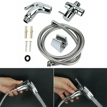 

Stainless Steel Bidet Sprayer Shattaf Home Bathroom Toilet T-Adapter & Hose Kit
