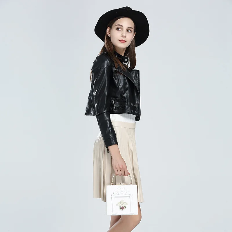 

2018 Meng Mini Spring And Autumn New Style WOMEN'S Leather Top Extra Short Washing Leather Coat Small Coat Korean-style Slim Fit
