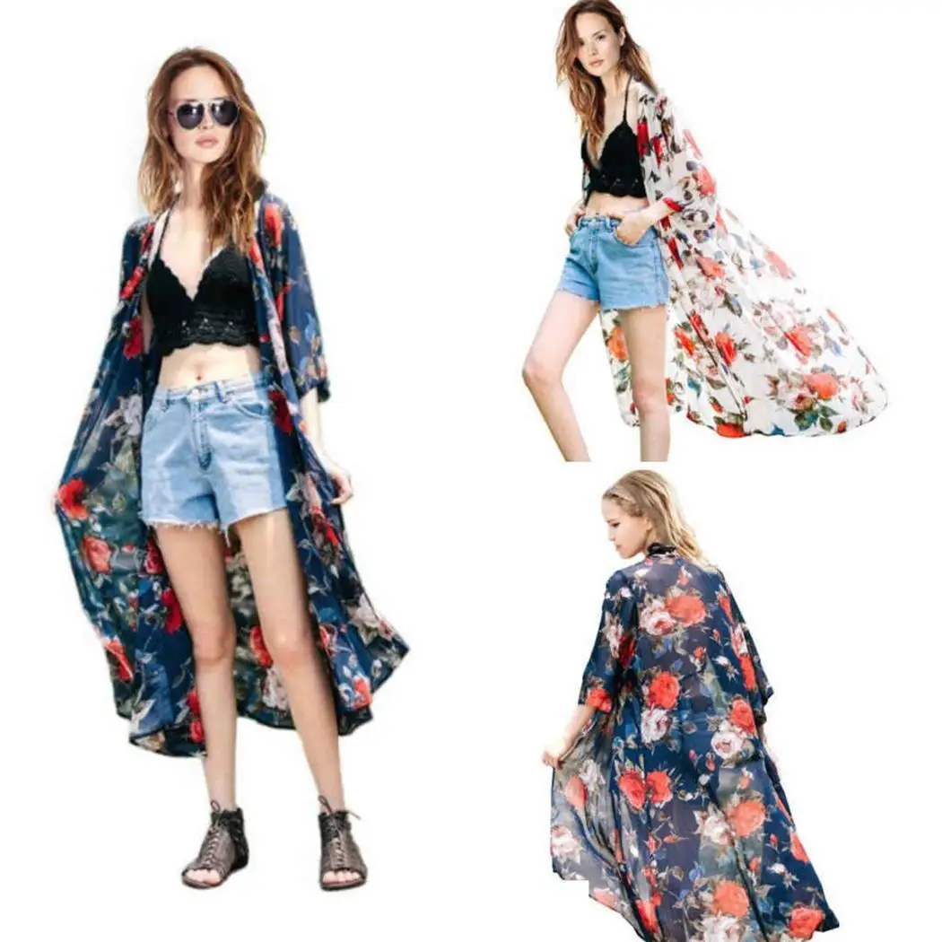 

New Women Casual Front Open Loose None Beachwear Swimsuit Prints Bikini Loose, V-Neck Casual, Cover Up Summer
