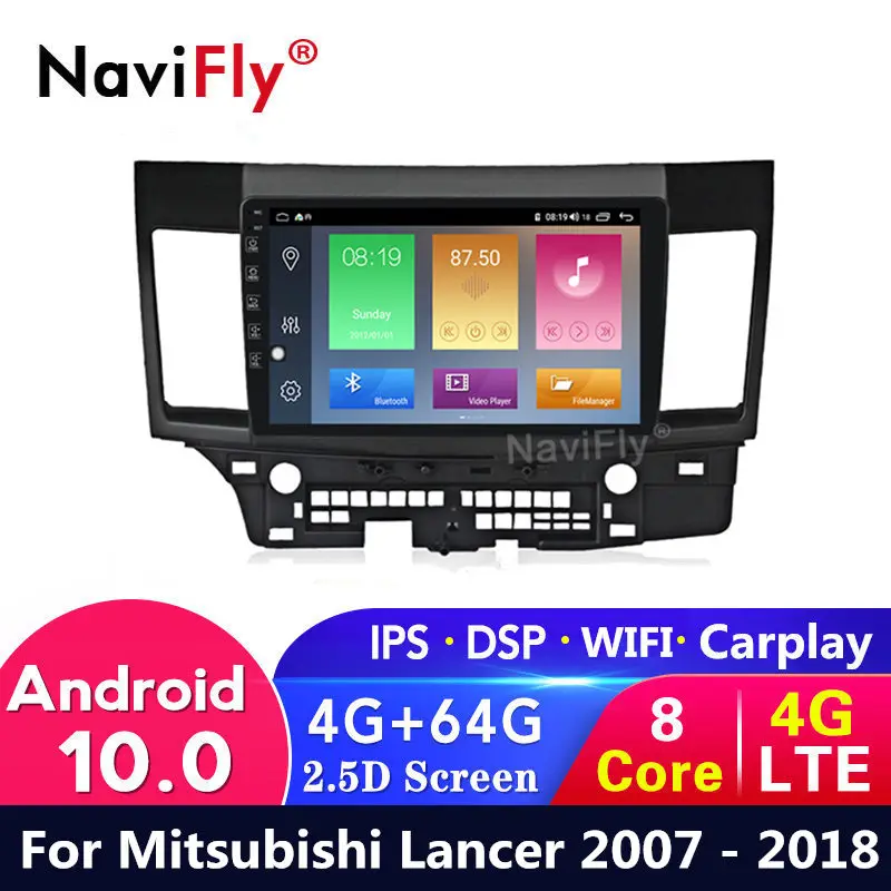 IPS DSP 8 ядер 4G LTE Android 10 + 64G для Mitsubishi lancer x 2007-2018 автомобильный радиоприемник с