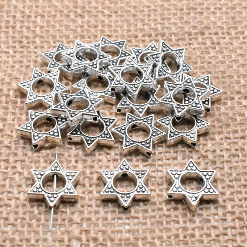 

20pcs 13mm Antique Silver Alloy Loose Beads Metal Hollow Out Six-pointed Star Beads for Jewelry Making DIY Findings Handmade